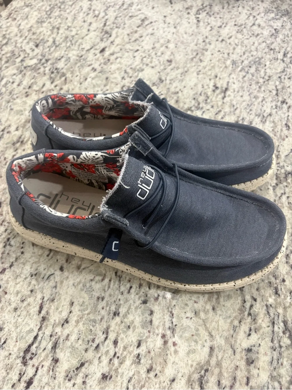 Hey Dude Men's Slip-On Loafers in Dark Gray with Floral Lining